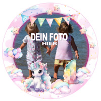 Einhorn Rahmen mit Alter und ihrem Foto Tortenbild rund in verschiedenen Größen 20 cm