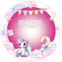 Einhorn Rahmen mit Alter und ihrem Foto Tortenbild rund in verschiedenen Größen 24 cm A3 Audruck