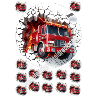 Feuerwehr Tortenbild 20 cm rund mit Keksauflegern in 3,8 cm auf Premium Fondantpapier