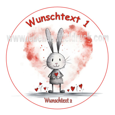 Herz mit Hase Tortenbild Hab Dich Lieb mit Wunschtext rund