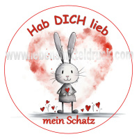 Herz mit Hase Tortenbild Hab Dich Lieb mit Wunschtext rund