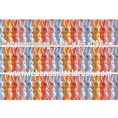 Hasen 3D pastell Ostern - Tortenband essbar 6,5 cm hoch - 3 x 29,6 cm auf premium Fondantpapier