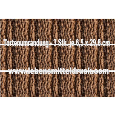 Rinde Baum Holz - Tortenband essbar 6,5 cm hoch - 3 x 29,6 cm auf premium Fondantpapier