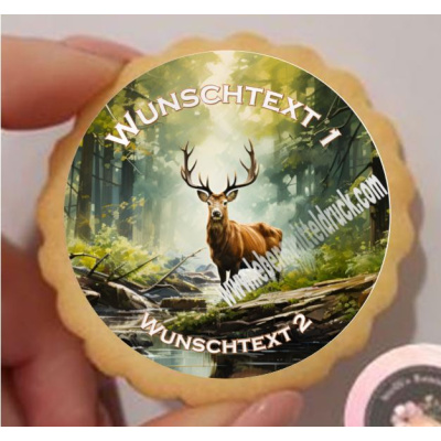 Hirsch Jagd Wald  Keks / Cupcake Aufleger 1 Seite Oblatenpapier 0,6 Wafer Paper Ausstanzung rund  3,8 cm 35 Stk.