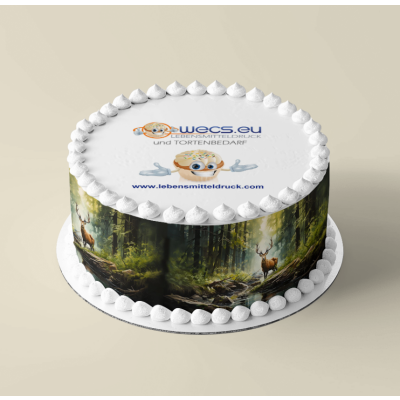 Hirsch Jagd Wald Natur - Tortenband essbar 6,5 cm hoch - 3 x 29,6 cm auf premium Fondantpapier