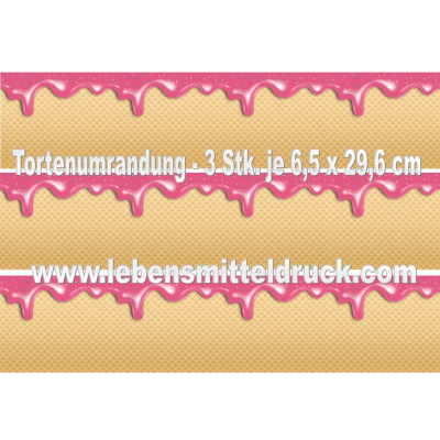 Waffel mit Drip rosa - Tortenband essbar 6,5 cm hoch - 3 x 29,6 cm auf premium Fondantpapier