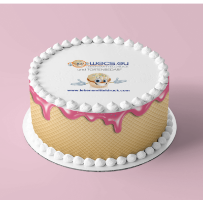 Waffel mit Drip rosa - Tortenband essbar 6,5 cm hoch - 3 x 29,6 cm auf premium Fondantpapier