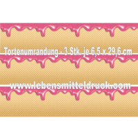 Waffel mit Drip rosa - Tortenband essbar 6,5 cm hoch - 3 x 29,6 cm auf premium Fondantpapier