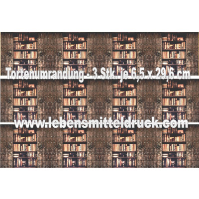 B&uuml;cher Regal Kasten - Tortenband essbar 6,5 cm hoch - 3 x 29,6 cm auf premium Fondantpapier