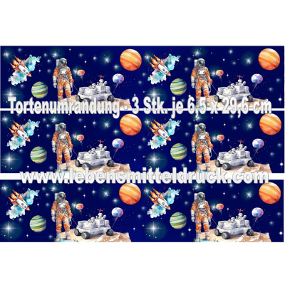 Space Weltall Raumfahrt Weltraum - Tortenband essbar 6,5 cm hoch - 3 x 29,6 cm auf premium Fondantpapier