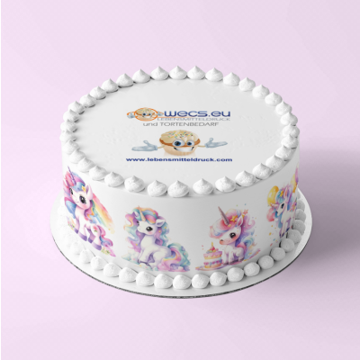 Einhorn Party - Tortenband essbar 6,5 cm hoch - 3 x 29,6 cm auf premium Fondantpapier