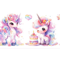 Einhorn Party - Tortenband essbar 6,5 cm hoch - 3 x 29,6 cm auf premium Fondantpapier