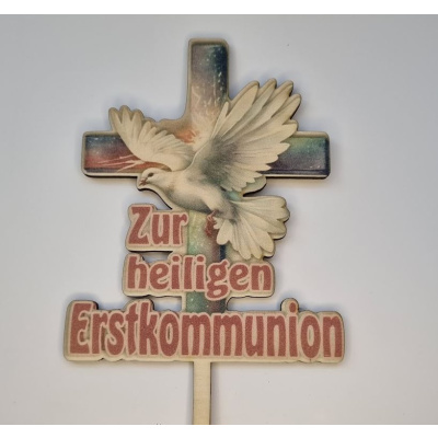 Erstkommunion Pink Kreuz Taube Torten Topper Stecker bedruckt mit Lebensmitteltinte