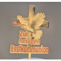 Erstkommunion Pink Kreuz Taube Torten Topper Stecker bedruckt mit Lebensmitteltinte