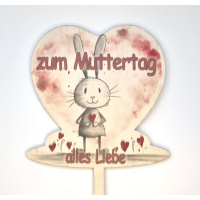 Muttertag Herz &quot;alles Liebe&quot; Hase Holz Topper Stecker 12 x 13 cm bedruckt mit Lebensmitteltinte