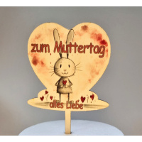Muttertag Herz &quot;alles Liebe&quot; Hase Holz Topper Stecker 12 x 13 cm bedruckt mit Lebensmitteltinte