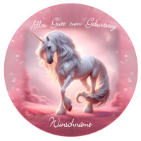 Einhorn pink glitzer Tortenbild rund mit Wunschnamen in...