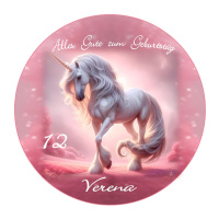 Einhorn pink glitzer Tortenbild rund mit Wunschnamen in...