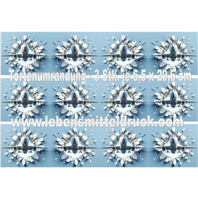Frlugzeug Flieger Urlaub - Tortenband essbar 6,5 cm hoch - 3 x 29,6 cm auf premium Fondantpapier
