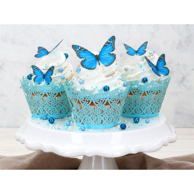 Schmetterlinge blau aus Wafer Paper ausgestanzt in verschiedenen Gr&ouml;&szlig;en 29 Stk.