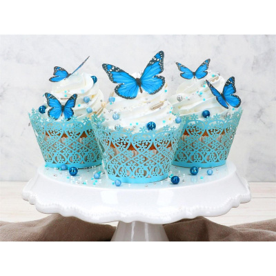 Schmetterlinge blau aus Wafer Paper ausgestanzt in verschiedenen Größen 29 Stk.