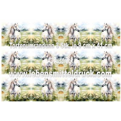 Pferd weiß Tortenband essbar 9 cm hoch - 3 x 41 cm auf premium Fondantpapier