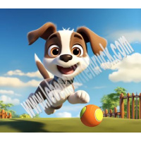 Hund Welpe mit Ball Tortenband essbar 9 cm hoch - 3 x 41 cm auf premium Fondantpapier