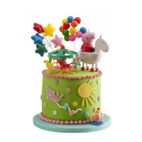 Peppa Pig Kuchen Dekorations Set aus Kunststoff Peppa Pig im Pferd, Karusell, Ballons, Clowns