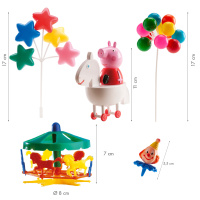 Peppa Pig Kuchen Dekorations Set aus Kunststoff Peppa Pig im Pferd, Karusell, Ballons, Clowns