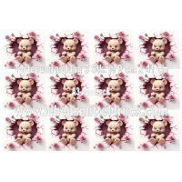 B&auml;r Teddy Herz Rosen pink - Tortenband essbar 9 cm...
