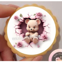 B&auml;r Teddy im Herz Rosen pink rund  Keks / Cupcake...