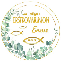 Erstkommunion Fische Goldrahmen Efeu Tortenbild rund 20 cm