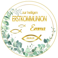 Erstkommunion Fische Goldrahmen Efeu Tortenbild rund 24 cm A3