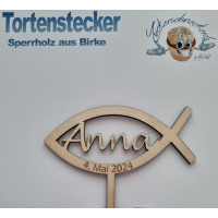 Fisch mit Namen und Datum Holz Stecker Topper...