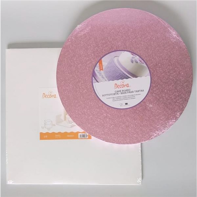 Set Cake Board rund rosa 30 cm x 1,2 cm + Box mit 30 cm Höhe von Decora