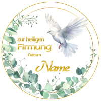 Firmung Taube Goldrahmen EukalyptusTortenbild rund Name Datum möglich