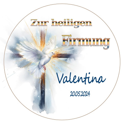 Firmung Kreuz TaubeTortenbild rund Name Datum Foto möglich