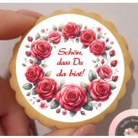 Rosen rot Kranz  rund  Keks / Cupcake Aufleger 1 Seite A4 auf Premium Esspapier