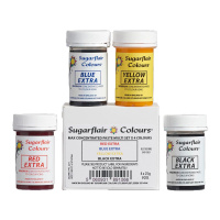 Sugarflair max konzentrierte Paste Multi Set mit 4 x 25 g Grundfarben E171frei - Extra Rot, Extra Blau, Extra Gelb, Extra Schwarz