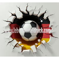 Fu&szlig;ball mit Deutschland Flagge kommt aus Torte  - Tortenband essbar 6,5 cm hoch - 3 x 29,6 cm auf premium Fondantpapier