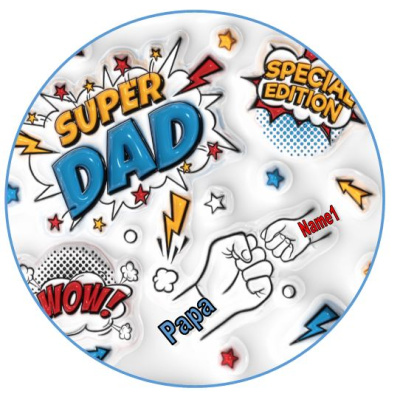 Vatertag Superdad Papa Tortenbild rund mit Namen für bis zu 5 Kindern
