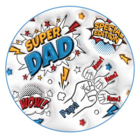 Vatertag Superdad Papa Tortenbild rund mit Namen für bis zu 5 Kindern