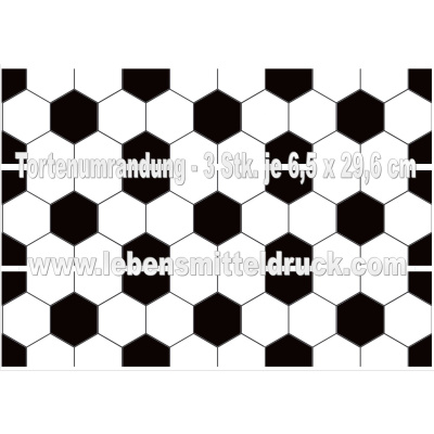 Fußball Muster Sechseck Hexagon  - Tortenband essbar 6,5 cm hoch - 3 x 29,6 cm auf premium Fondantpapier