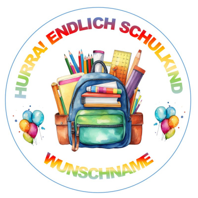 Schulbeginn Hurra endlich Schulkind 1. Klasse Tortenbild rund mit Namen