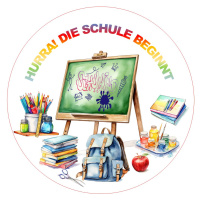 Einschulung Schulbeginn mit Wunschtext oben Tortenbild rund Lebensmitteldruck essbar