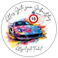 Geburtstag 18 Auto Führerschein Tortenbild rund -...