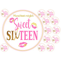 Geburtstag 16 Sweet SixteenTortenbild rund - Name...