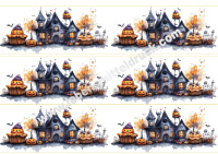 Halloween spooky Haus Kürbis Tortenband Umrandung...