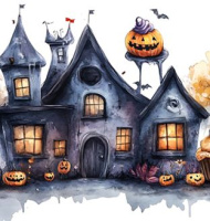 Halloween spooky Haus Kürbis Tortenband Umrandung...