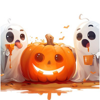 Halloween Geister mit Kürbis Tortenband Umrandung essbar 6.5 cm hoch auf premium Fondantpapier